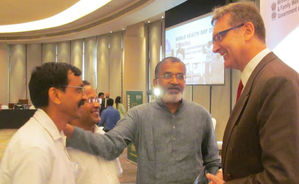 A moment with Mr. Henk Bekedam WHO India chief & Dr. Abhay Bang during WHO award 2016.